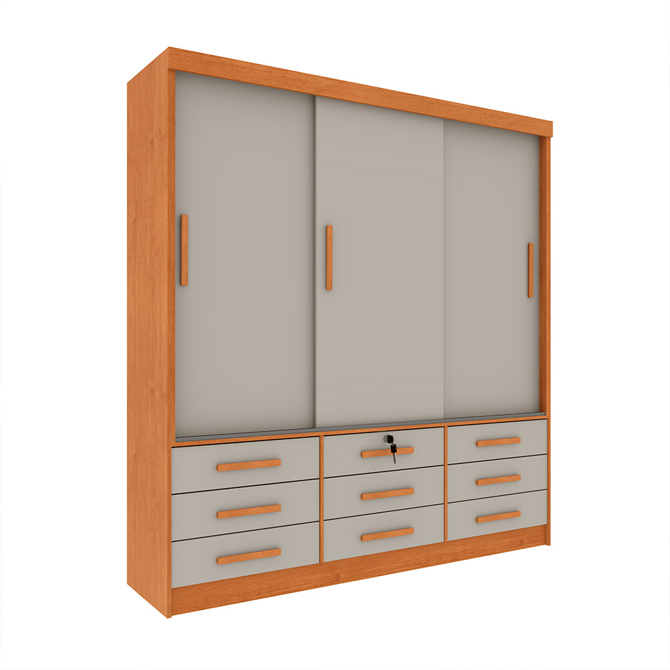 Guarda-Roupa Casal Chicago 3 Portas 9 Gavetas Cinamomo e Off White
