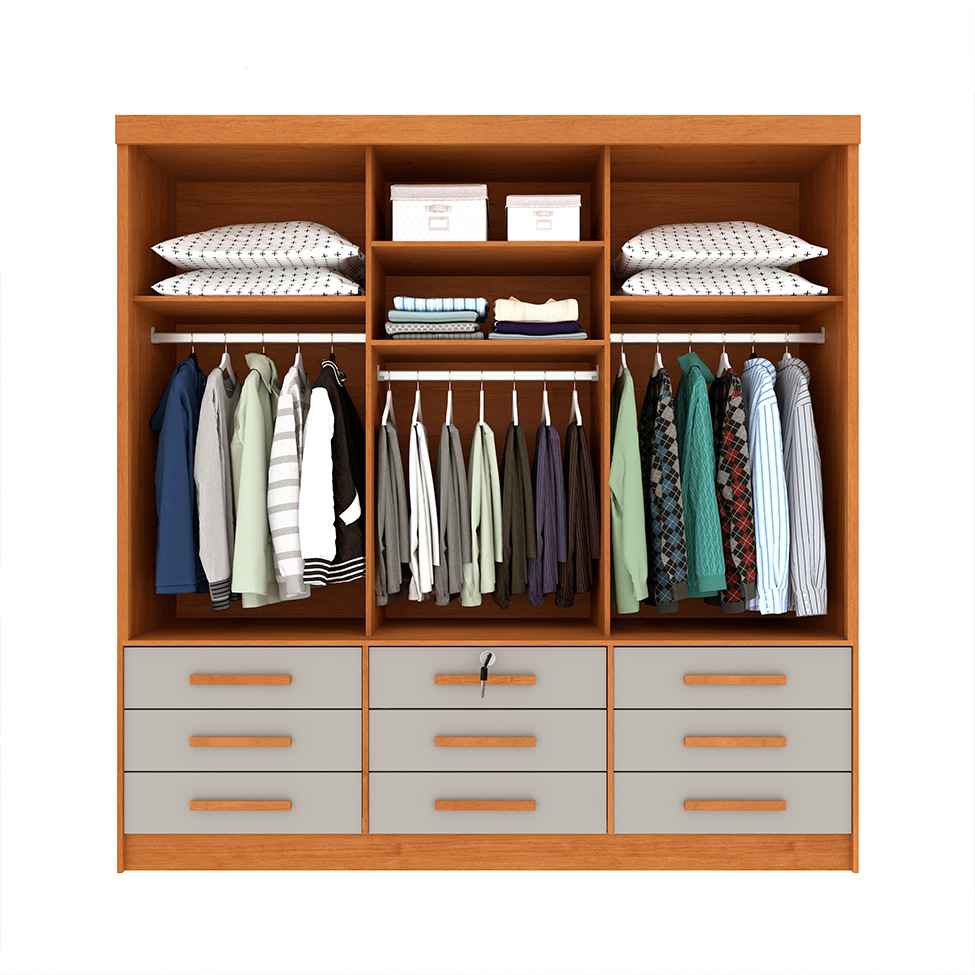 Guarda-Roupa Casal Chicago 3 Portas 9 Gavetas Cinamomo e Off White
