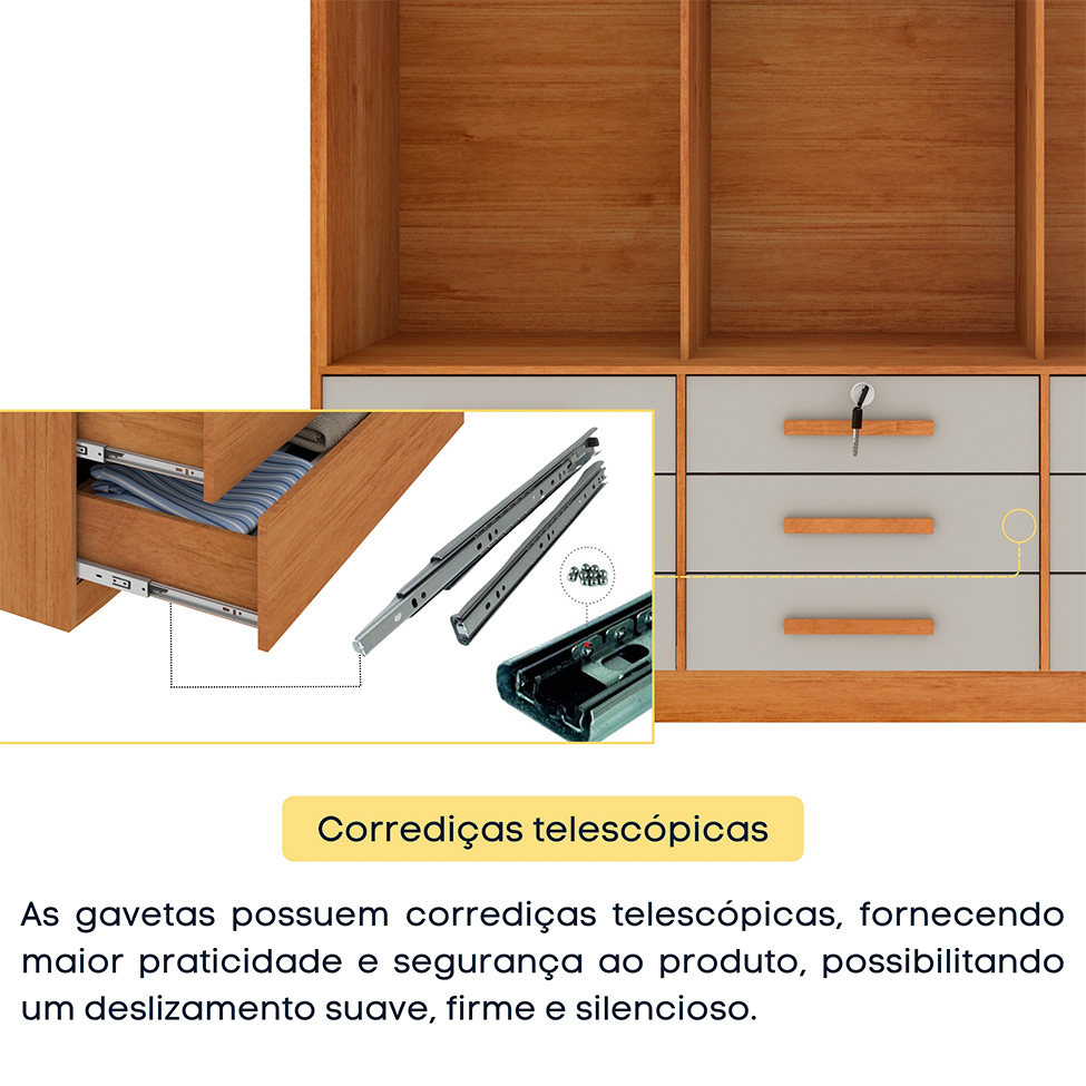 Guarda-Roupa Casal Chicago 3 Portas 9 Gavetas Cinamomo e Off White