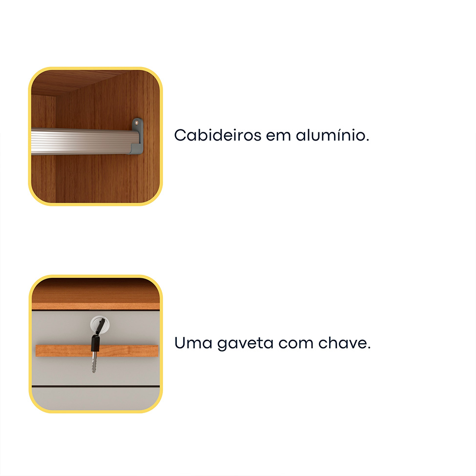 Guarda-Roupa Casal Chicago 3 Portas 9 Gavetas Cinamomo e Off White