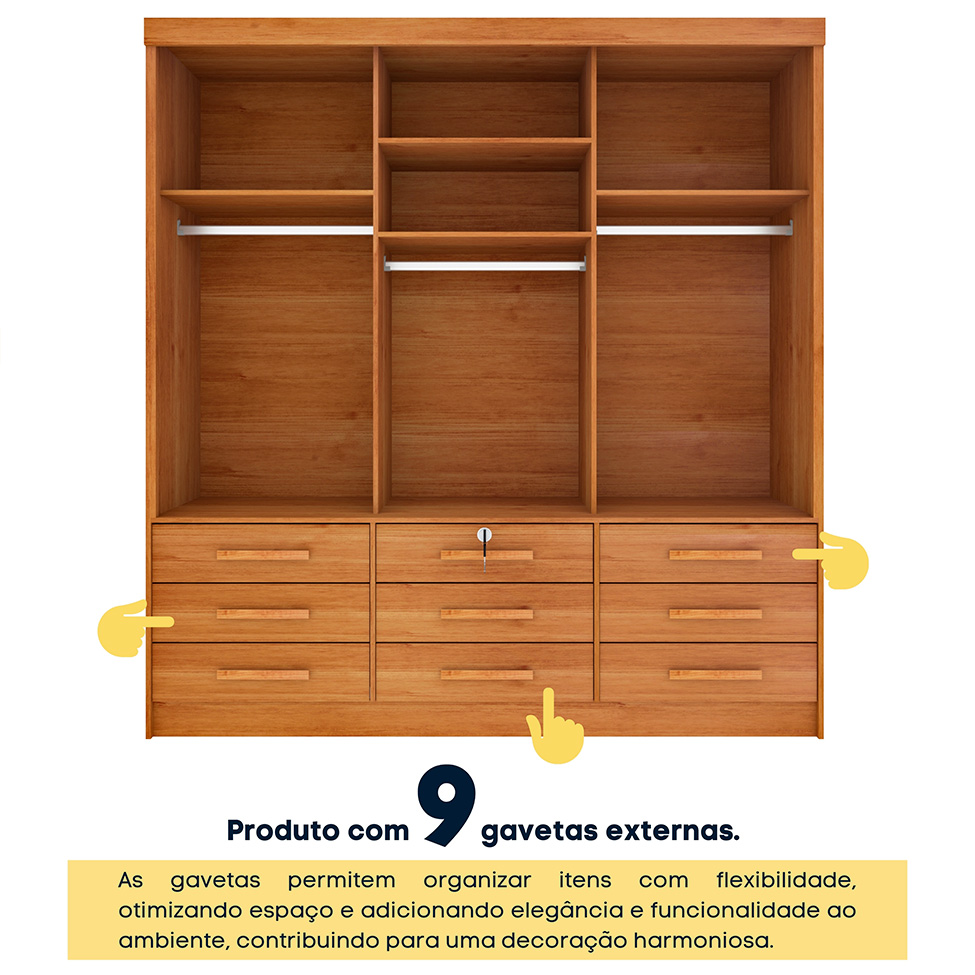 Guarda-Roupa Casal Chicago I 3 PT 9 GV Cinamomo
