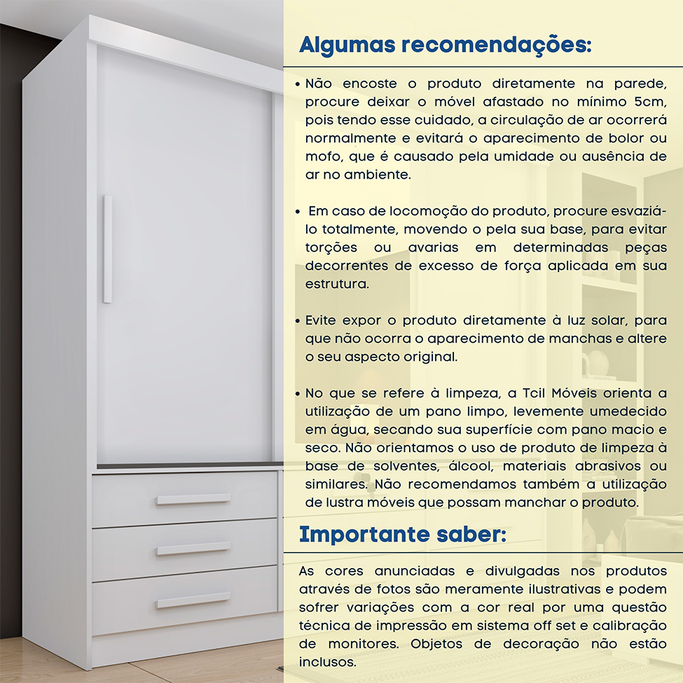Guarda-Roupa Casal Chicago I 3 Portas 9 Gavetas Neve