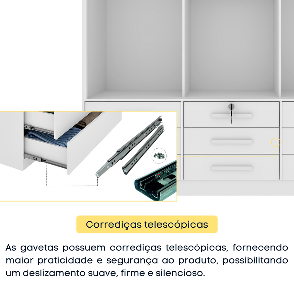 Guarda-Roupa Casal Chicago I 3 Portas 9 Gavetas Neve
