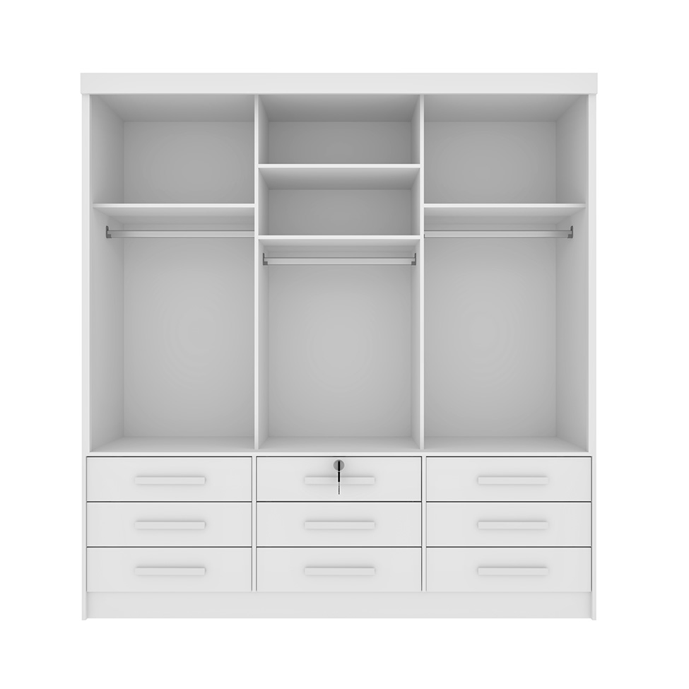 Guarda-Roupa Casal Chicago I 3 Portas 9 Gavetas Neve