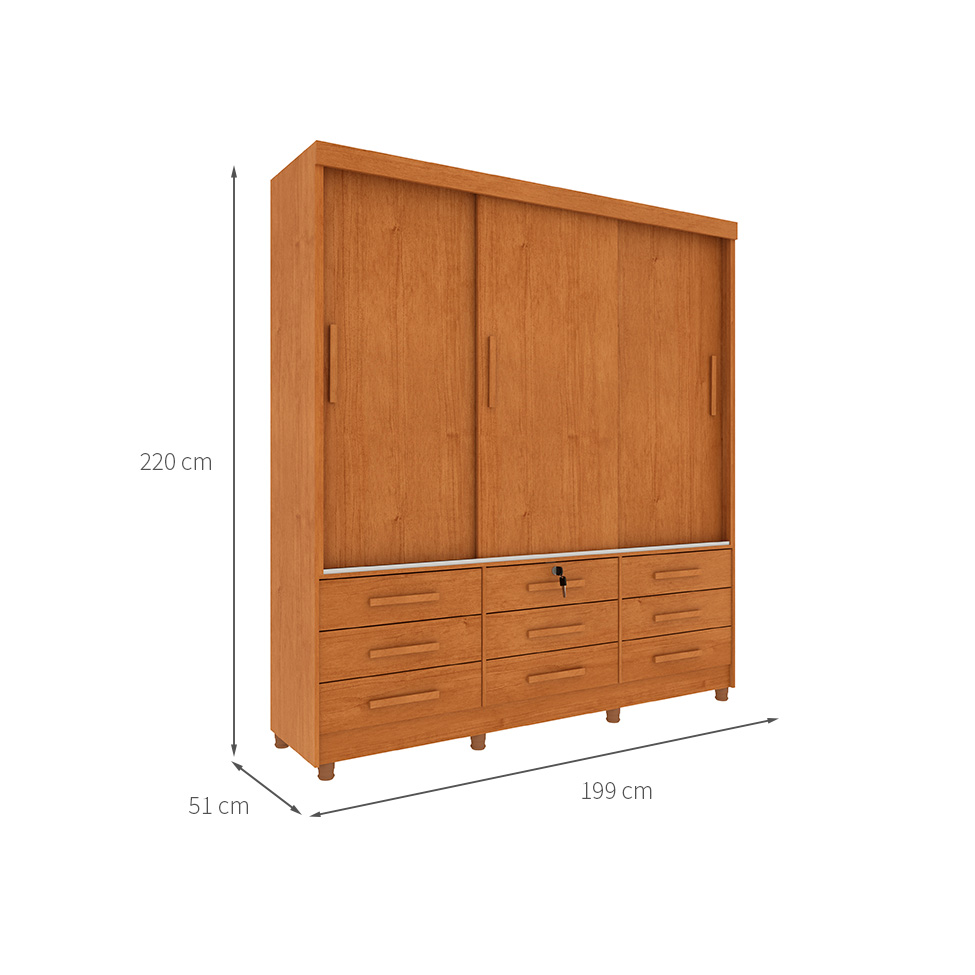Guarda-Roupa Casal Chicago II 3 Portas 9 Gavetas Cinamomo
