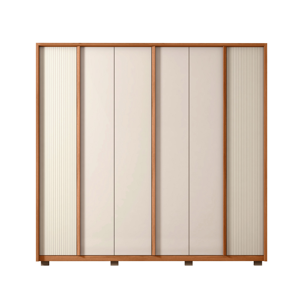 Guarda-Roupa Casal Cleo Ripado 6 Portas 4 Gavetas Freijó e Off White