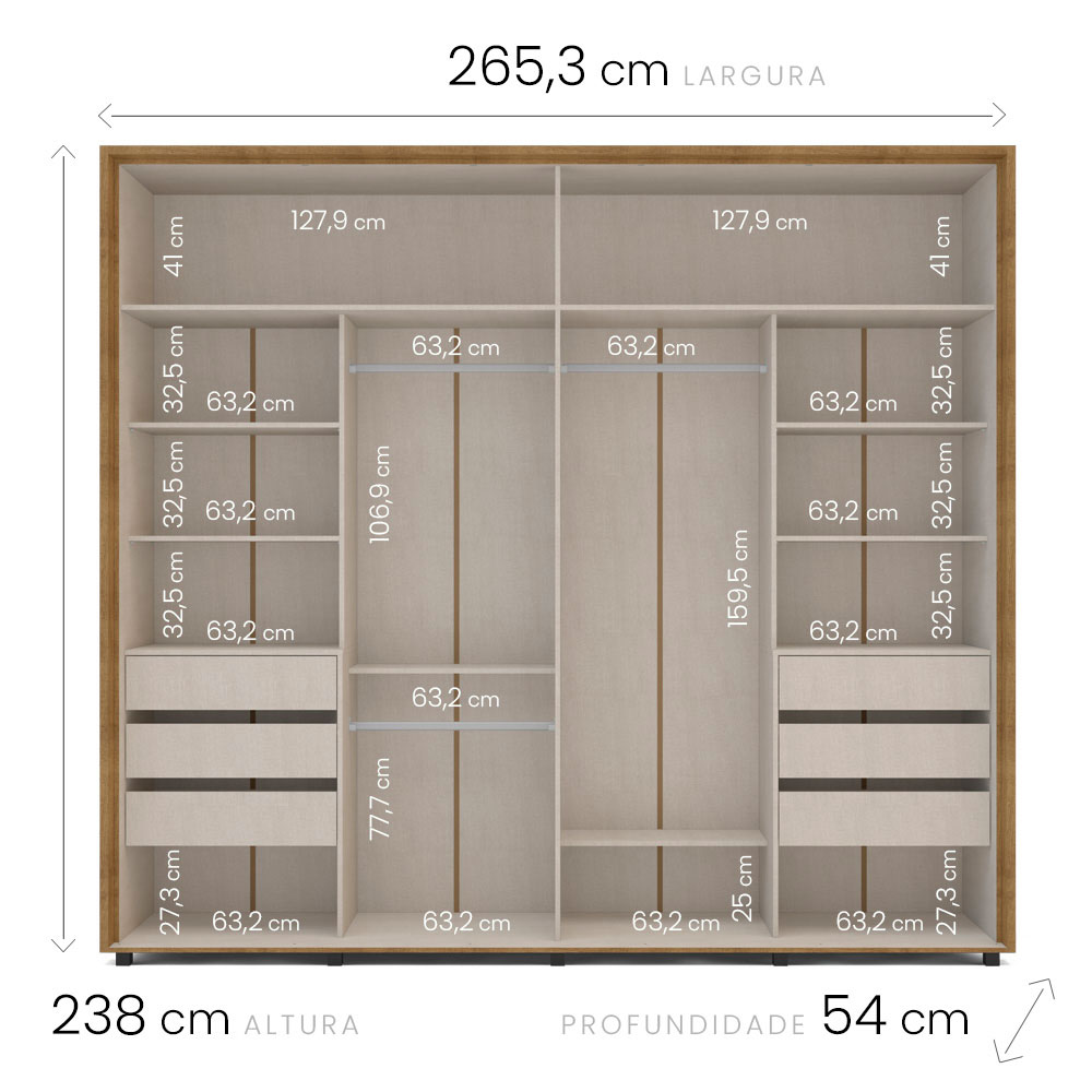 Guarda-Roupa Casal Coimbra 2 Portas 6 Gavetas Freijó e Off White