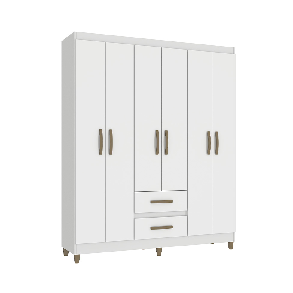 Guarda-Roupa Casal Coimbra 6 Portas 2 Gavetas Branco