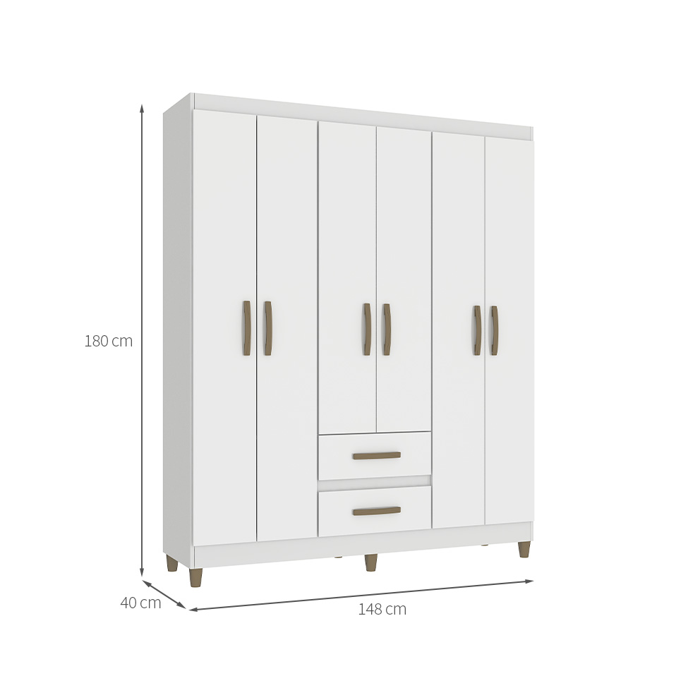 Guarda-Roupa Casal Coimbra 6 Portas 2 Gavetas Branco
