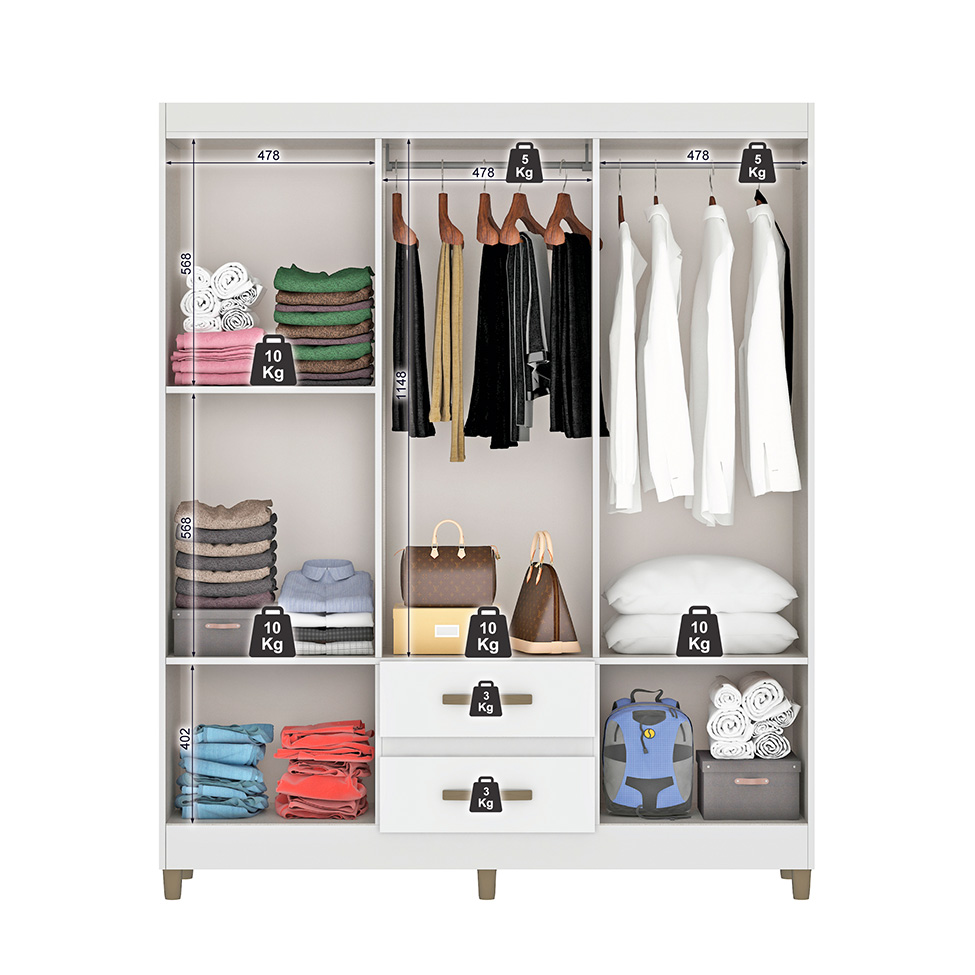Guarda-Roupa Casal Coimbra 6 Portas 2 Gavetas Branco