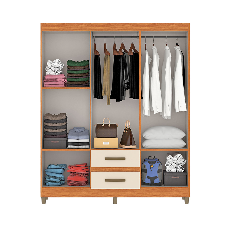 Guarda-Roupa Casal Coimbra 6 Portas 2 Gavetas Cinamomo e Off White