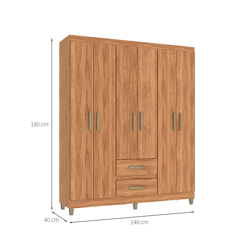 Guarda-Roupa Casal Coimbra 6 Portas 2 Gavetas Mel