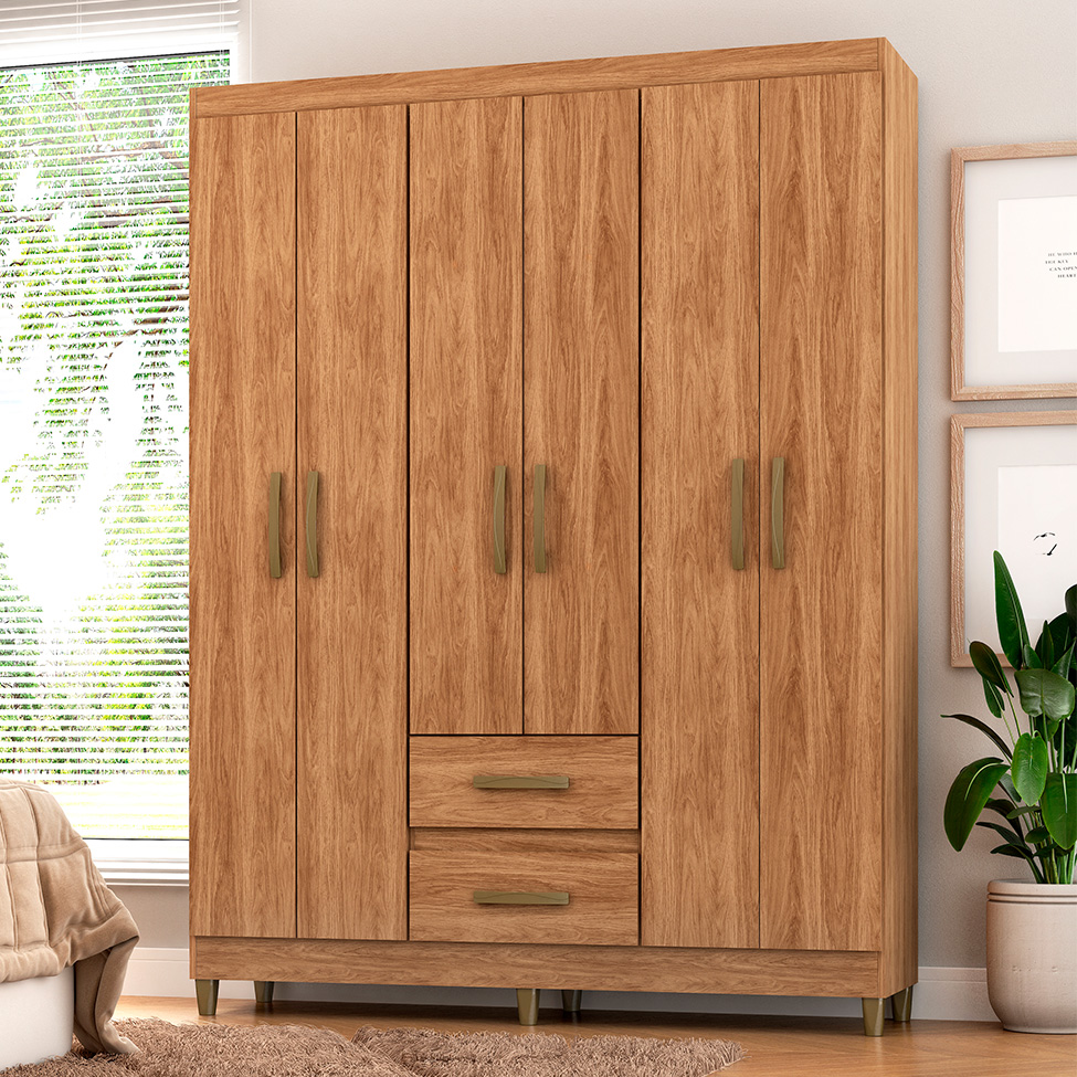 Guarda-Roupa Casal Coimbra 6 Portas 2 Gavetas Mel