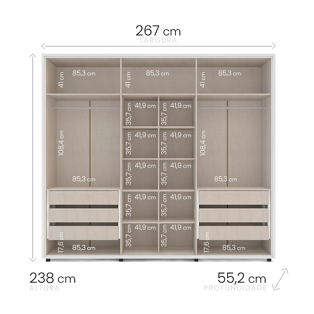 Guarda-Roupa Casal Coimbra 6 Portas 6 Gavetas Branco