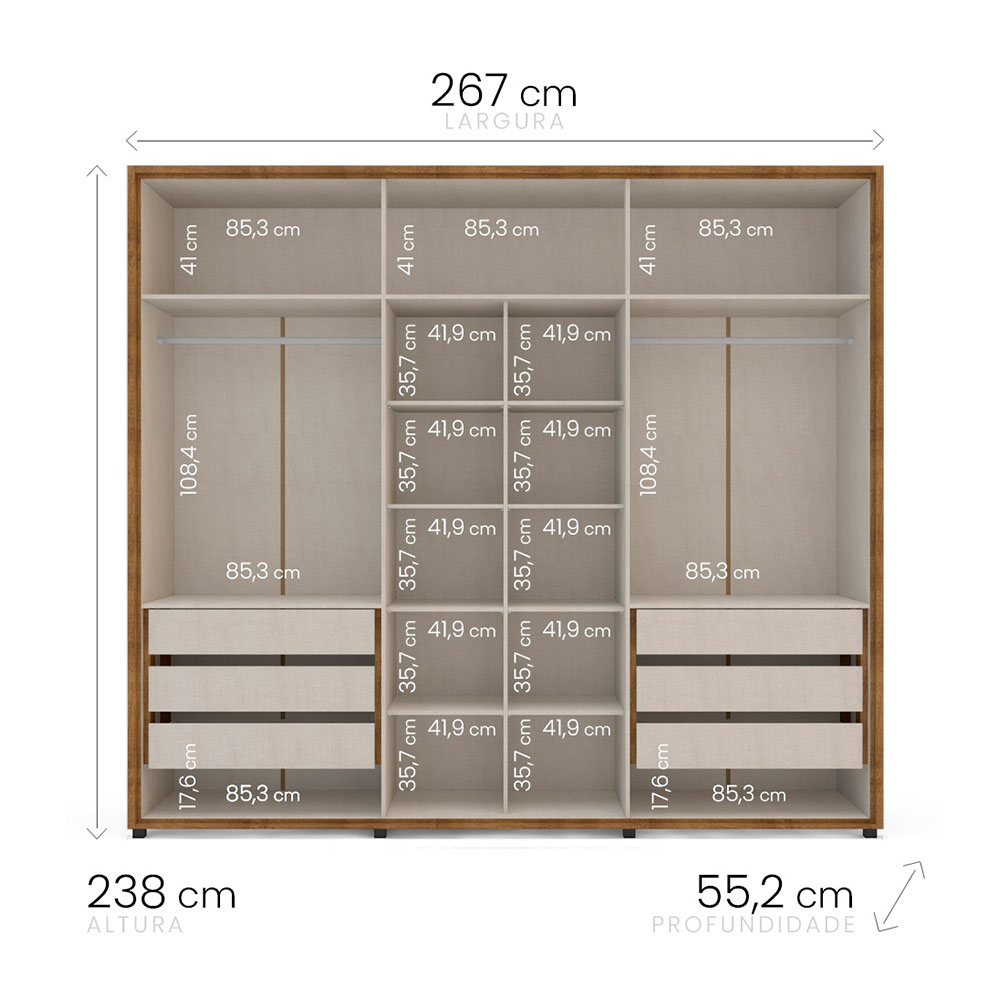 Guarda-Roupa Casal Coimbra 6 Portas 6 Gavetas Freijó e Off White