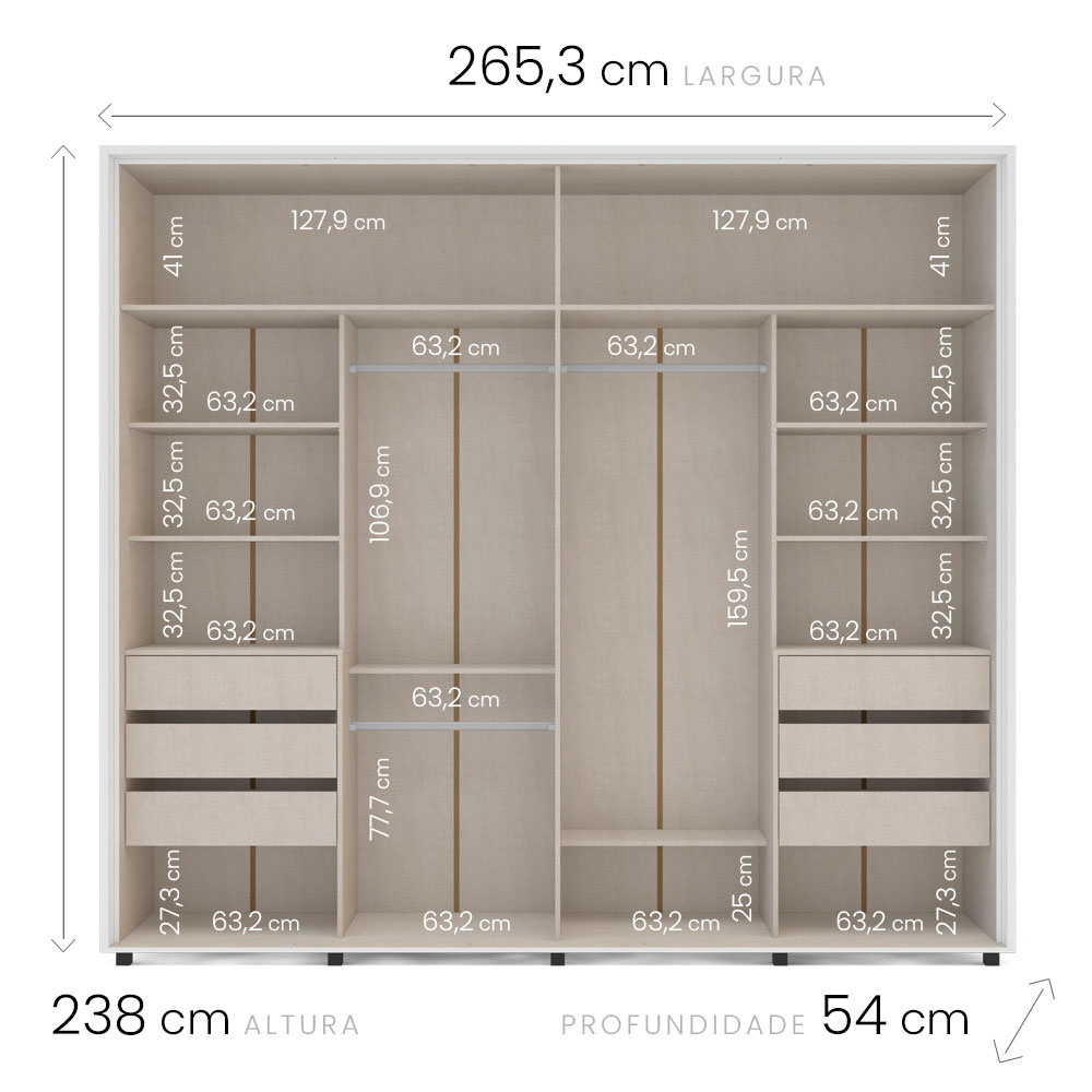 Guarda-Roupa Casal Coimbra Flex 2 Portas 6 Gavetas Branco e Freijó