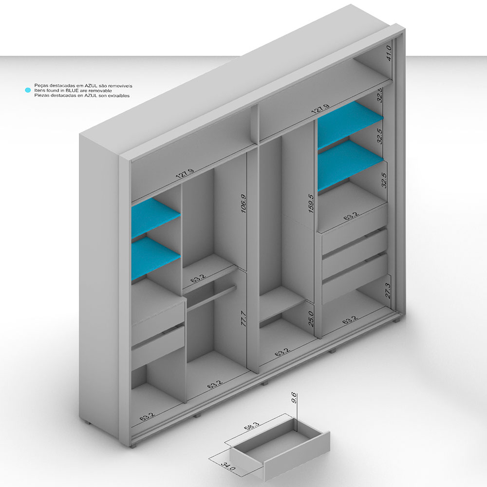 Guarda-Roupa Casal Coimbra Flex 2 Portas 6 Gavetas Branco e Freijó