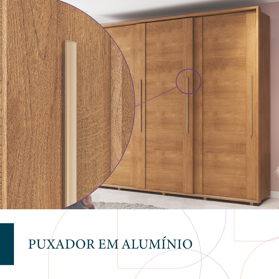 Guarda-Roupa Casal Coimbra Flex 3 Portas 6 Gavetas Freijó