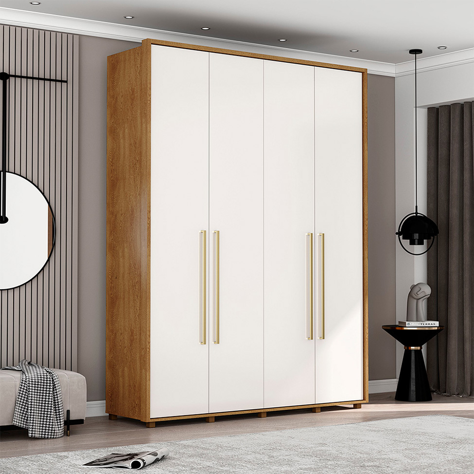 Guarda-Roupa Casal Coimbra Flex 4 Portas 3 Gavetas Freijó e Off White