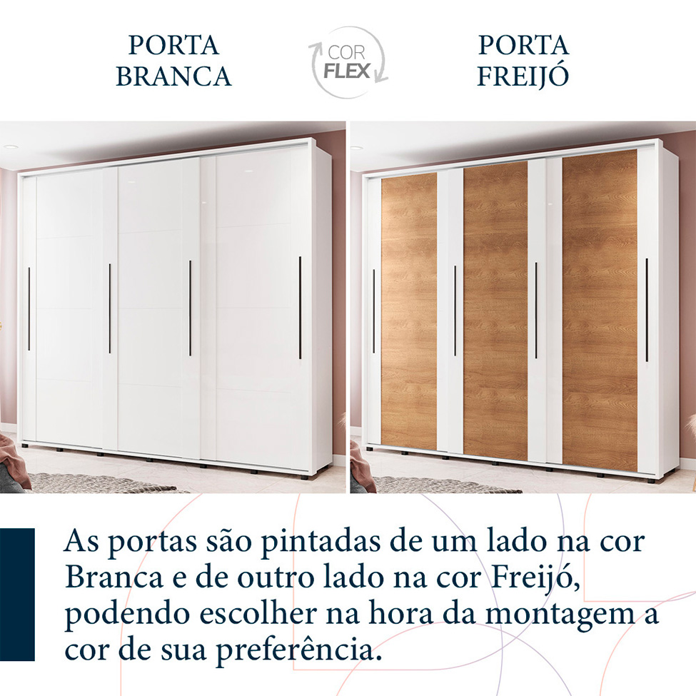 Guarda-Roupa Casal Coimbra Flex com Pés 3 Portas 6 Gavetas Branco