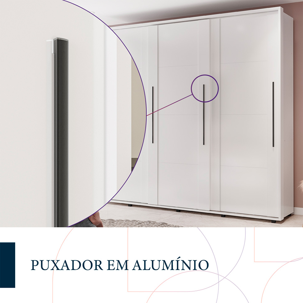 Guarda-Roupa Casal Coimbra Flex com Pés 3 Portas 6 Gavetas Branco