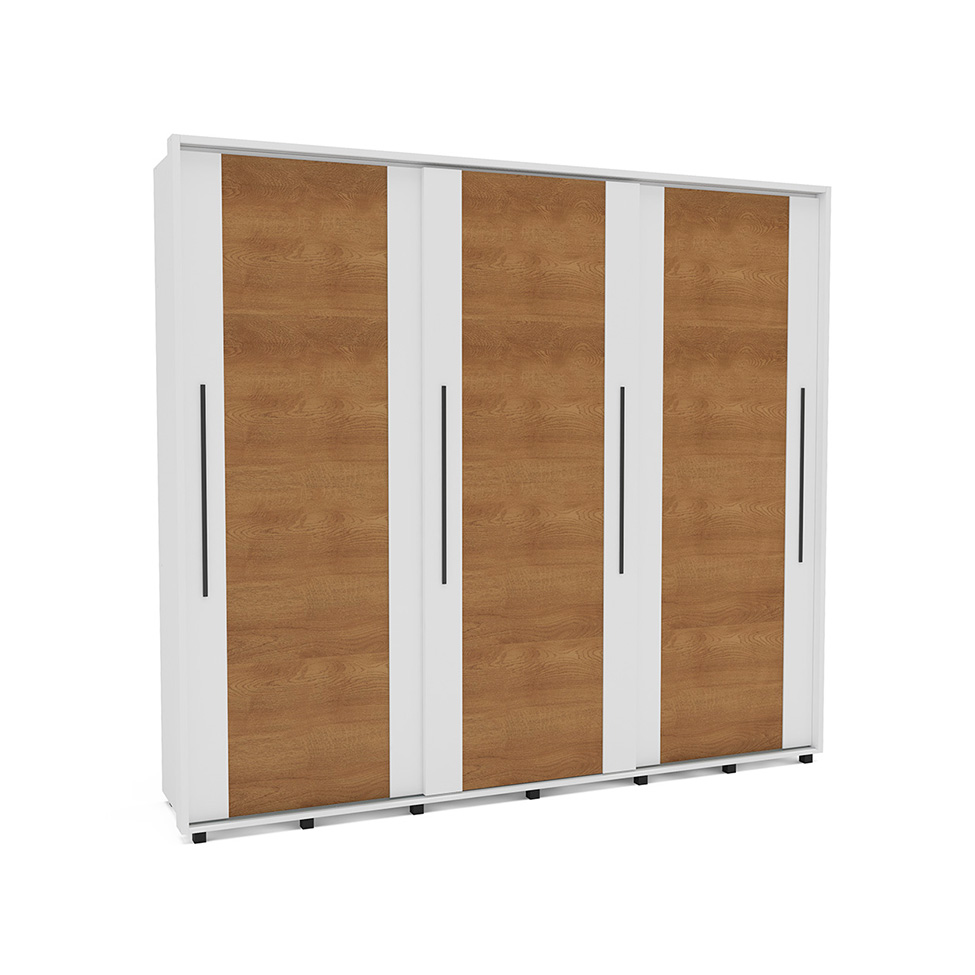 Guarda-Roupa Casal Coimbra Flex com Pés 3 Portas 6 Gavetas Branco e Freijó