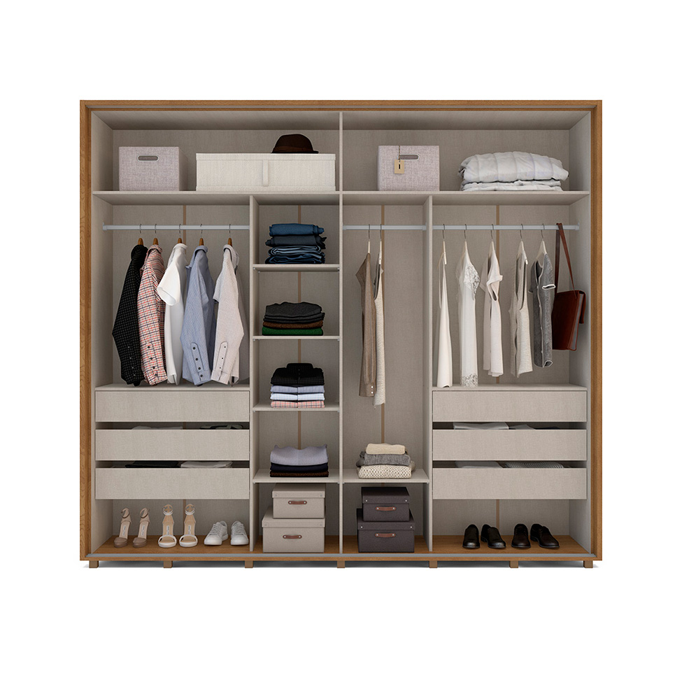 Guarda-Roupa Casal Coimbra Flex com Pés 3 Portas 6 Gavetas Freijó