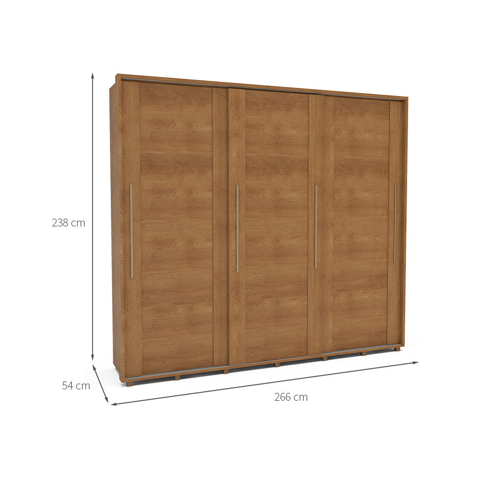 Guarda-Roupa Casal Coimbra Flex com Pés 3 Portas 6 Gavetas Freijó