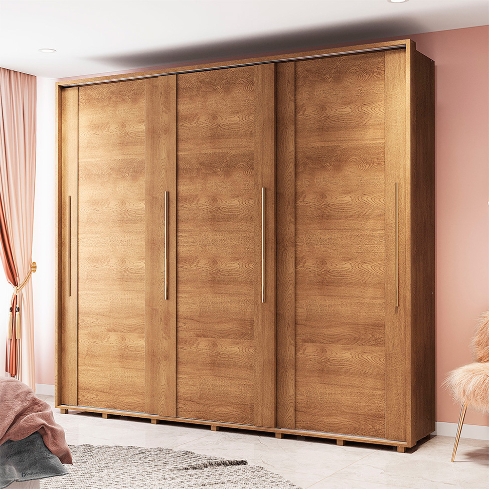 Guarda-Roupa Casal Coimbra Flex com Pés 3 Portas 6 Gavetas Freijó