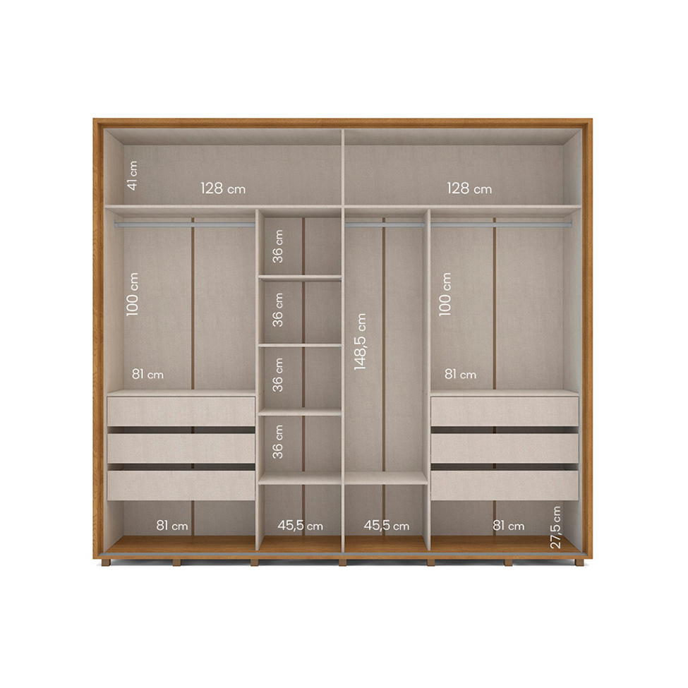 Guarda-Roupa Casal Coimbra Flex com Pés 3 Portas 6 Gavetas Freijó