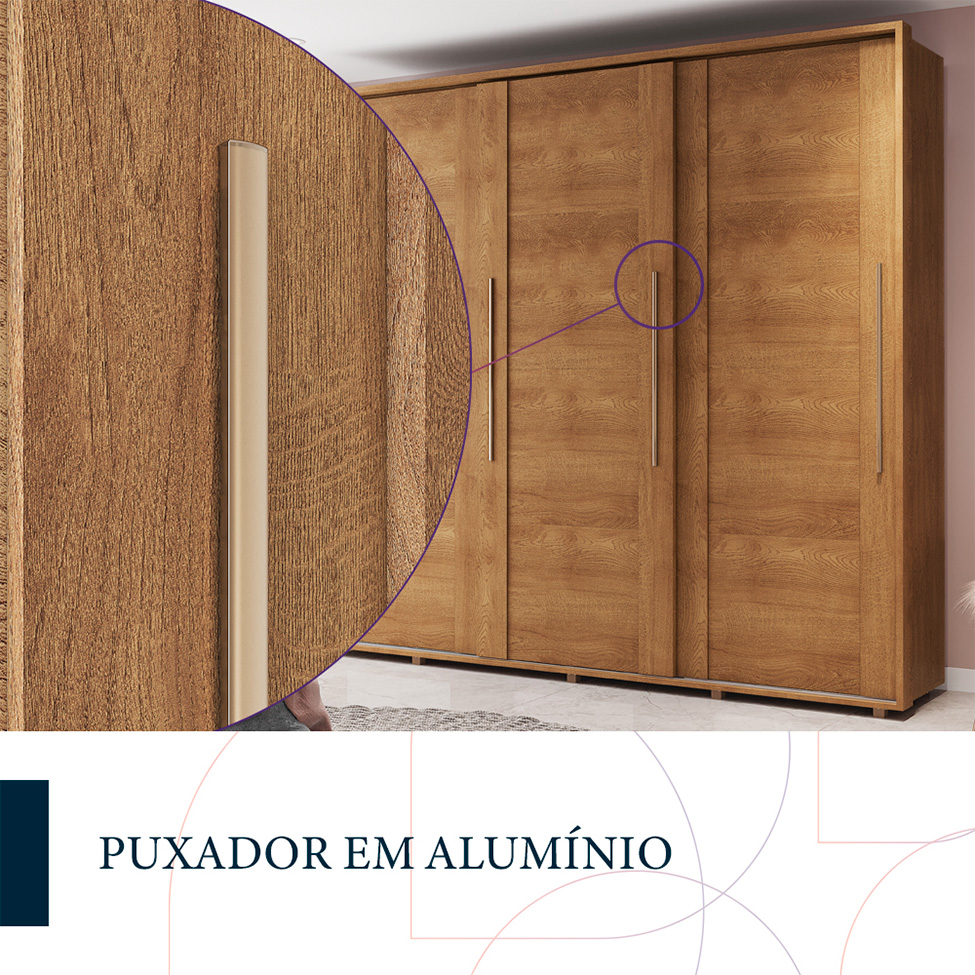 Guarda-Roupa Casal Coimbra Flex com Pés 3 Portas 6 Gavetas Freijó