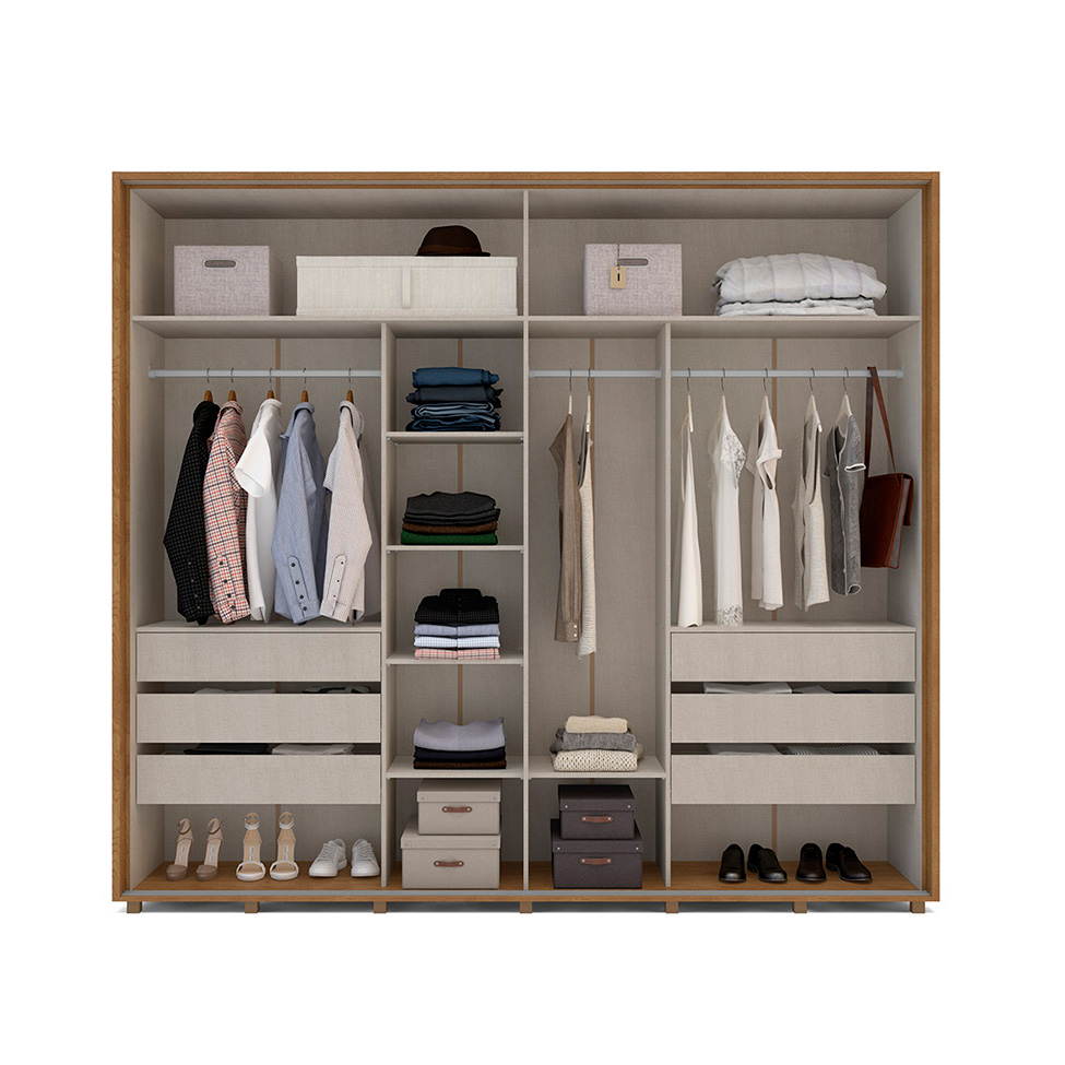 Guarda-Roupa Casal Coimbra Flex com Pés 3 Portas 6 Gavetas Freijó e Off White