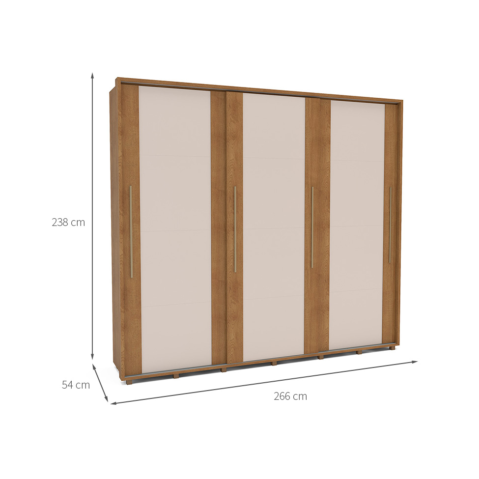 Guarda-Roupa Casal Coimbra Flex com Pés 3 Portas 6 Gavetas Freijó e Off White