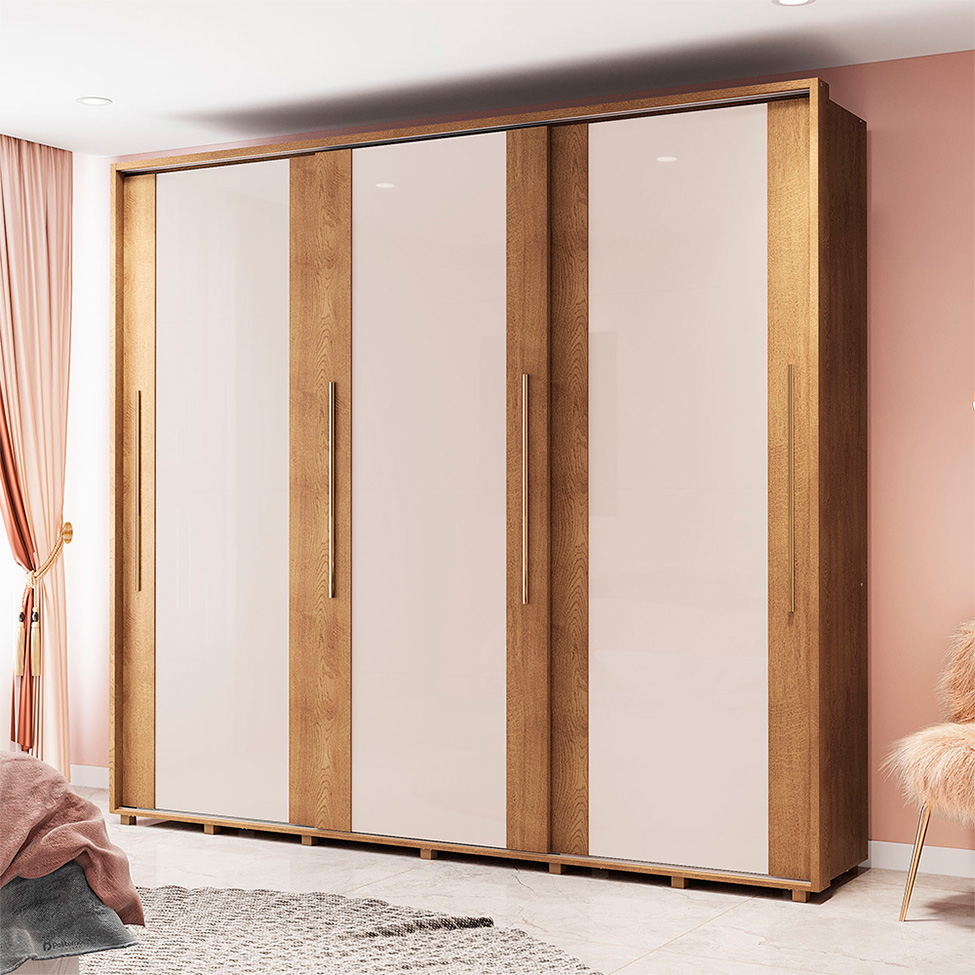 Guarda-Roupa Casal Coimbra Flex com Pés 3 Portas 6 Gavetas Freijó e Off White