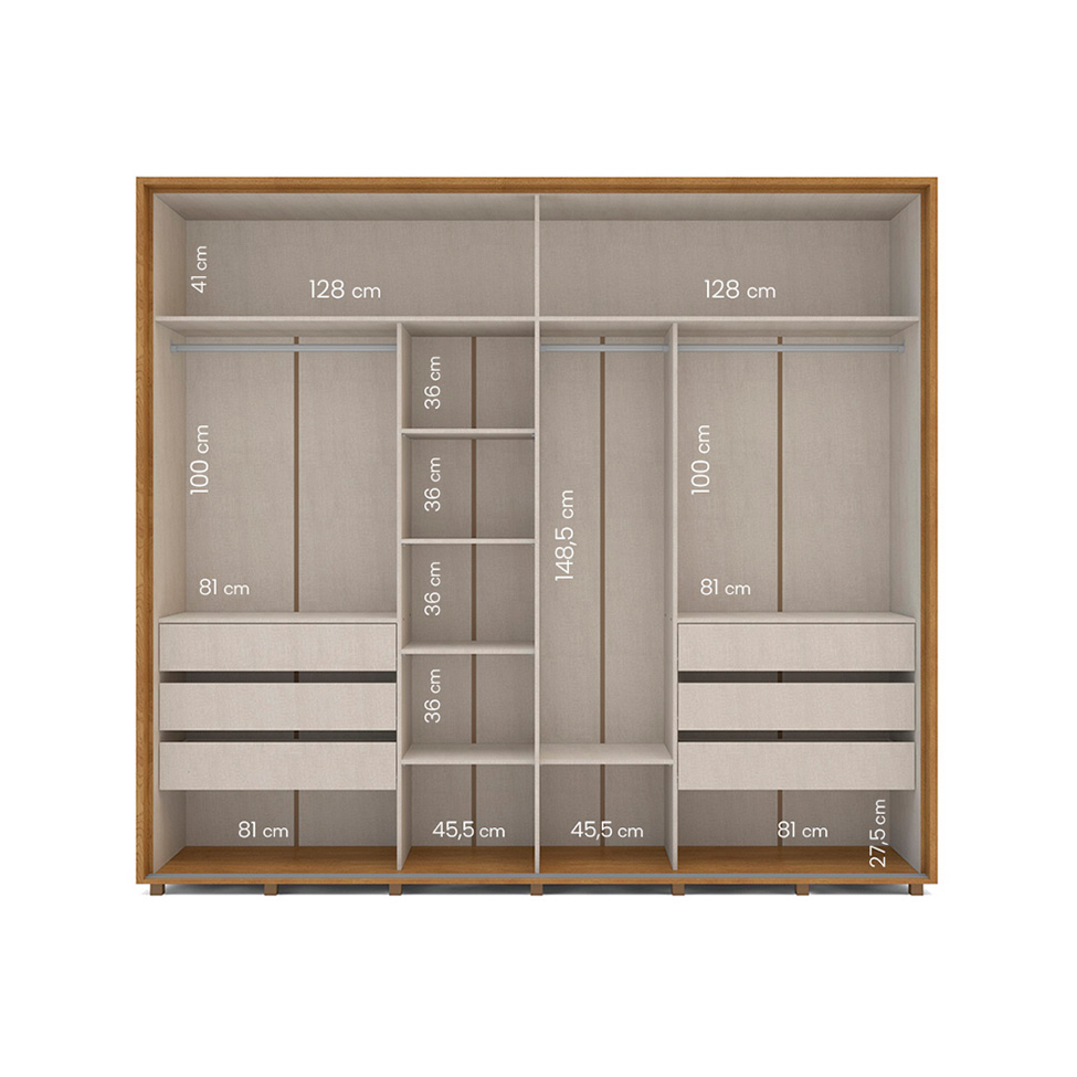 Guarda-Roupa Casal Coimbra Flex com Pés 3 Portas 6 Gavetas Freijó e Off White