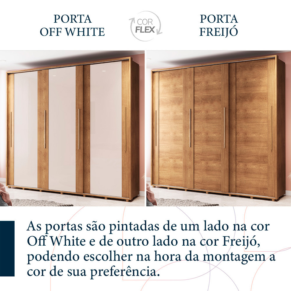 Guarda-Roupa Casal Coimbra Flex com Pés 3 Portas 6 Gavetas Freijó e Off White