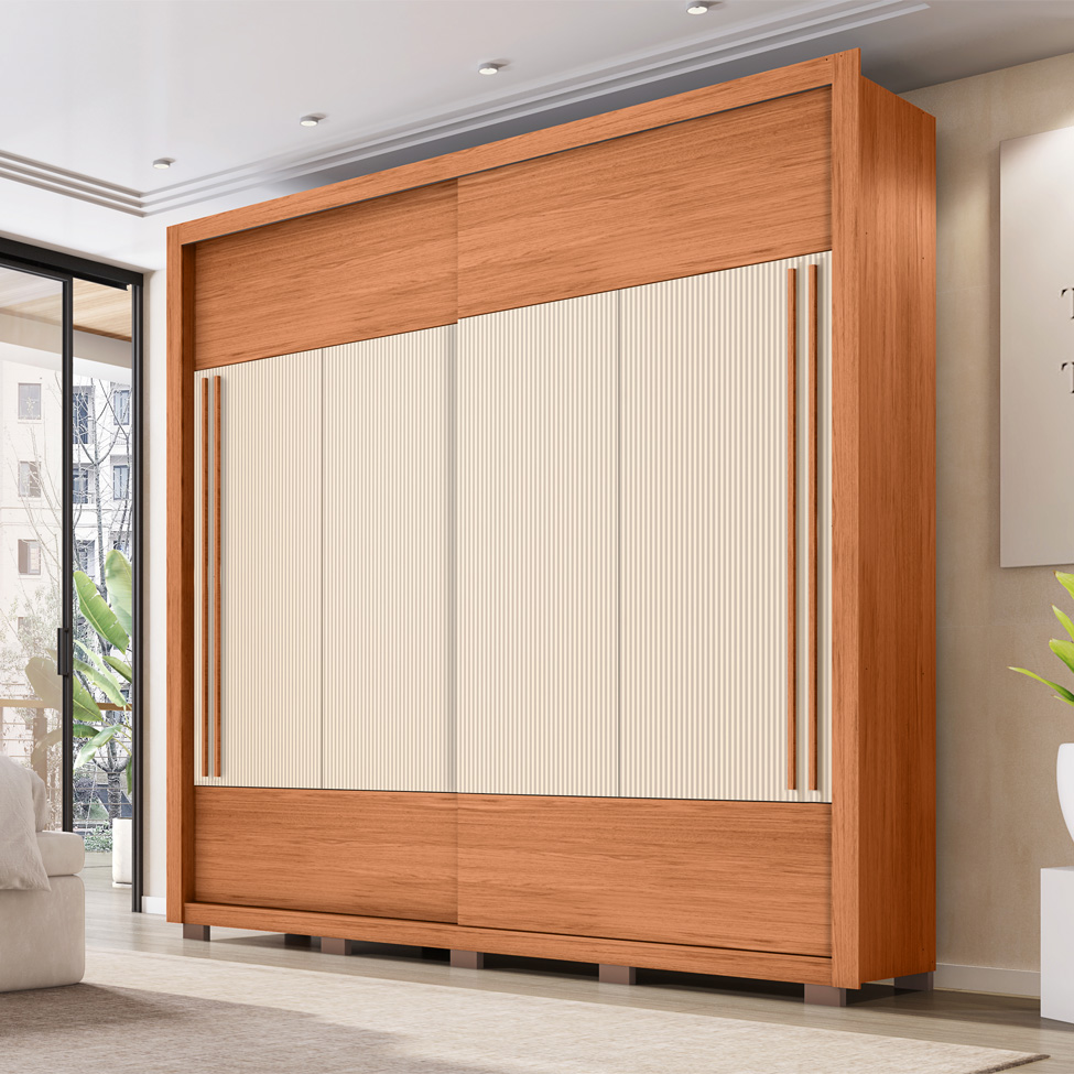 Guarda-Roupa Casal Coliseu Ripado Flex 2 Portas 4 Gavetas Freijó