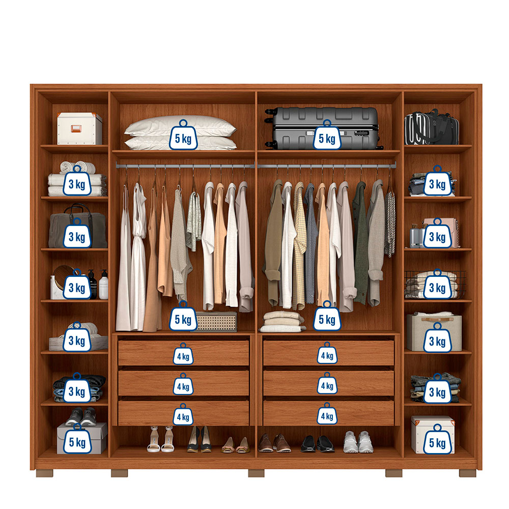 Guarda-Roupa Casal Com Espelho Reflecta Octavius 6 Portas 6 Gavetas Freijó e Off White
