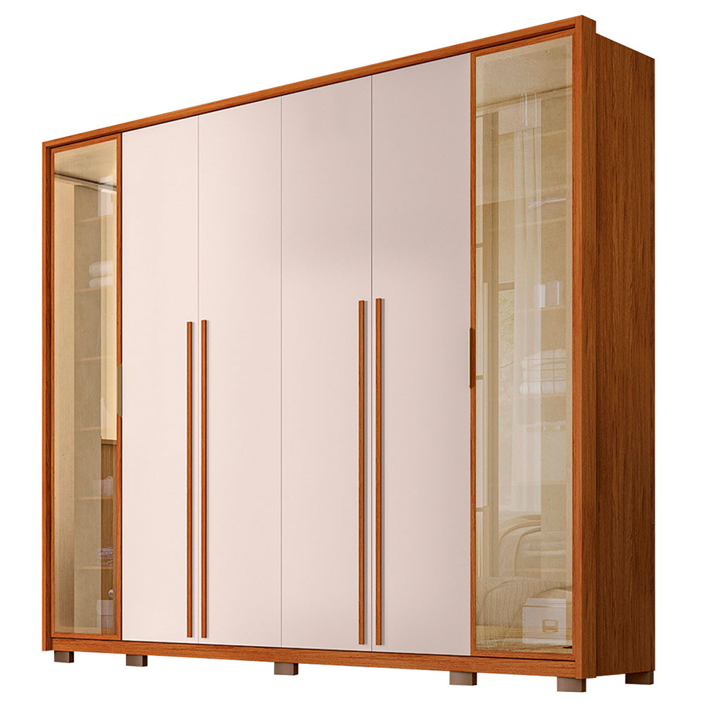 Guarda-Roupa Casal Com Espelho Reflecta Octavius 6 Portas 6 Gavetas Freijó e Off White