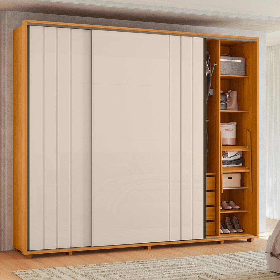 Guarda-Roupa Casal Dali 2 Portas 8 Gavetas Cinamomo e Off White