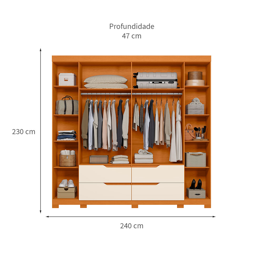 Guarda-Roupa Casal Doble 4 Portas 4 Gavetas Cinamomo e Off White