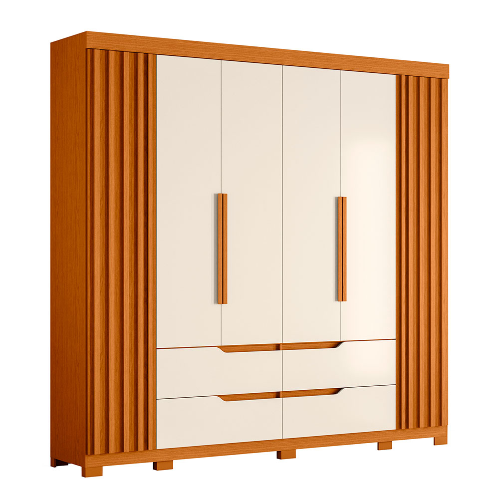Guarda-Roupa Casal Doble 4 Portas 4 Gavetas Cinamomo e Off White