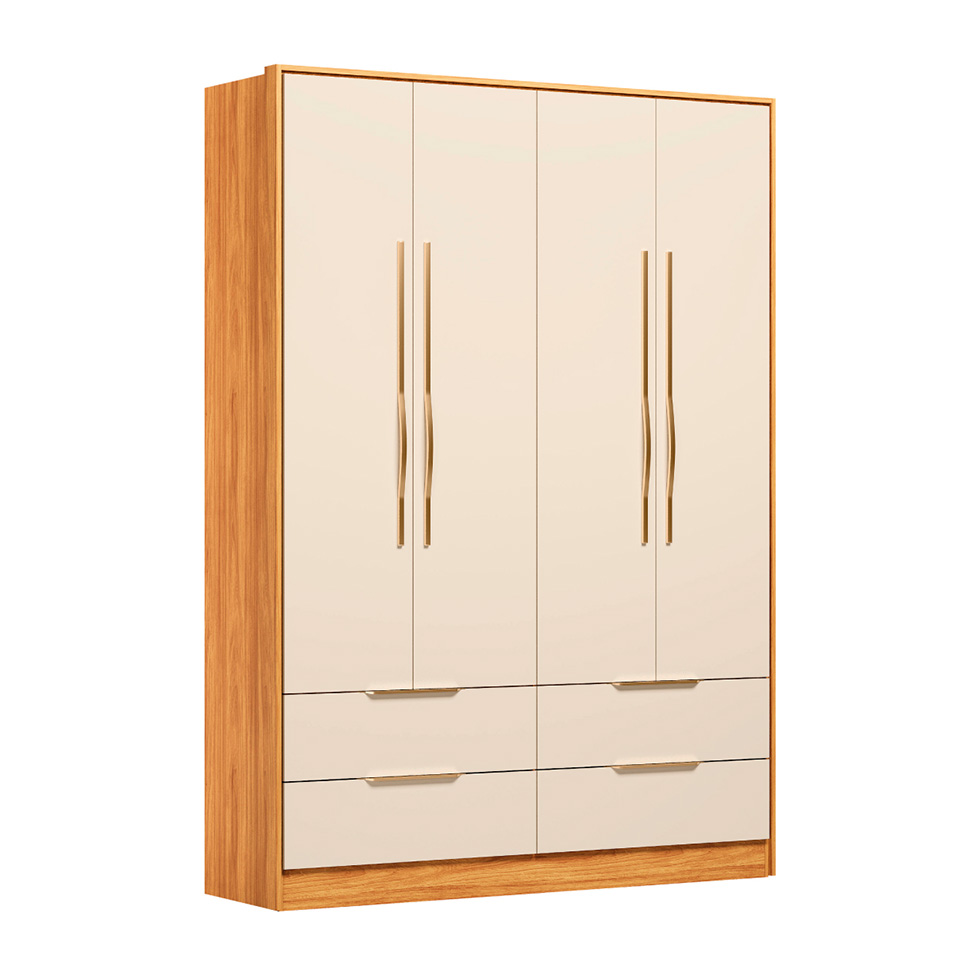 Guarda-Roupa Casal Domo 4 Portas 4 Gavetas  Cinnamon e Off White