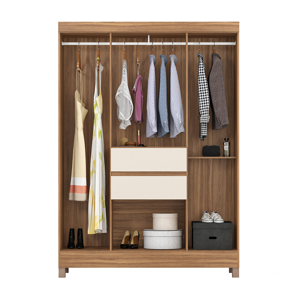 Guarda-Roupa Casal Ecom 6 Portas 2 Gavetas Amêndola e Off White