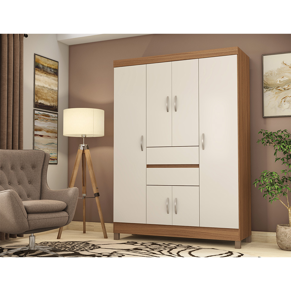 Guarda-Roupa Casal Ecom 6 Portas 2 Gavetas Amêndola e Off White