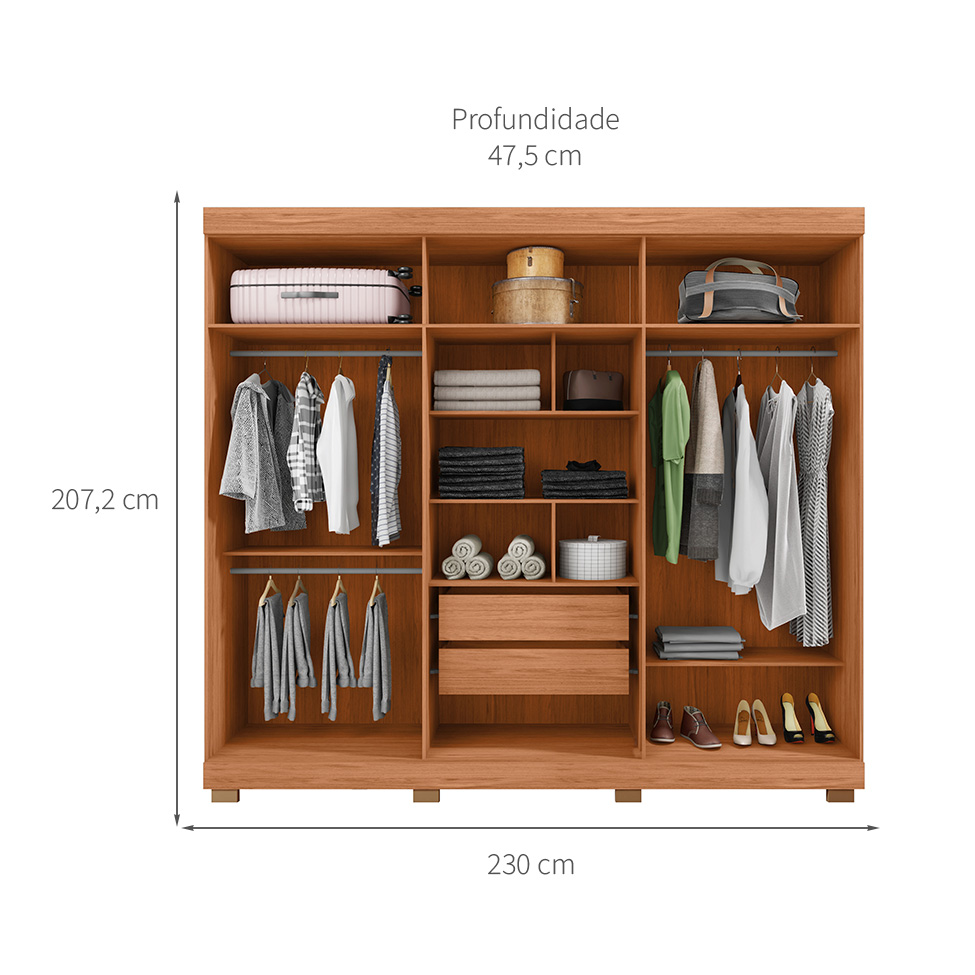 Guarda-Roupa Casal Eden 6 Portas 2 Gavetas Freijó e Off White