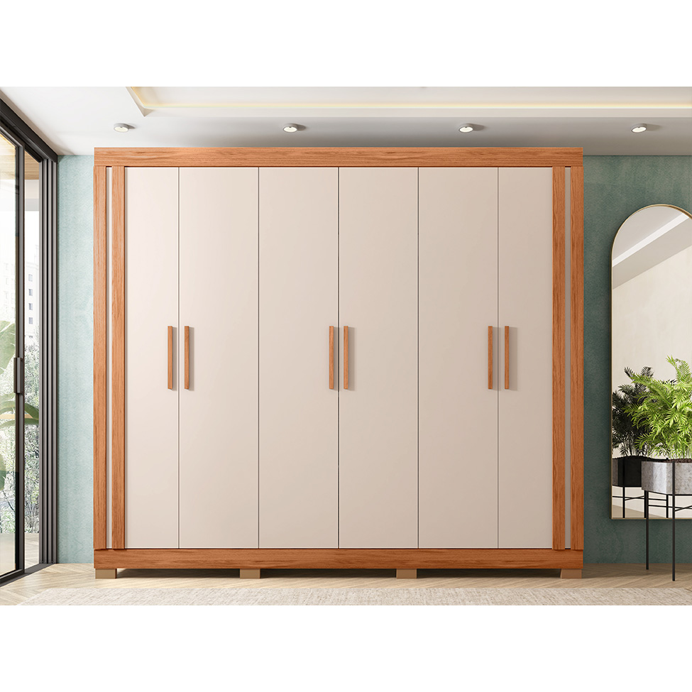 Guarda-Roupa Casal Eden 6 Portas 2 Gavetas Freijó e Off White