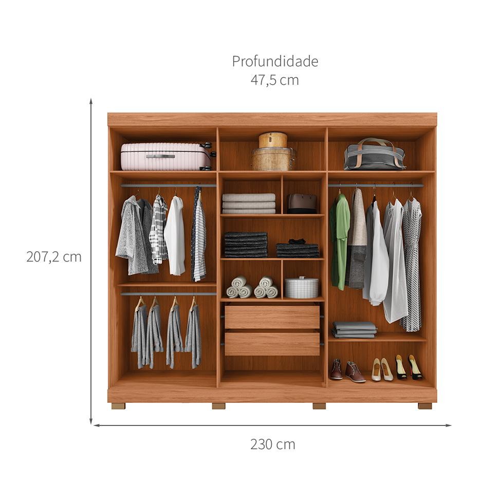 Guarda-Roupa Casal Eden 6 Portas 2 Gavetas Lamina Mel e Cacao