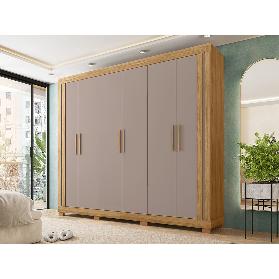 Guarda-Roupa Casal Eden 6 Portas 2 Gavetas Lamina Mel e Cacao