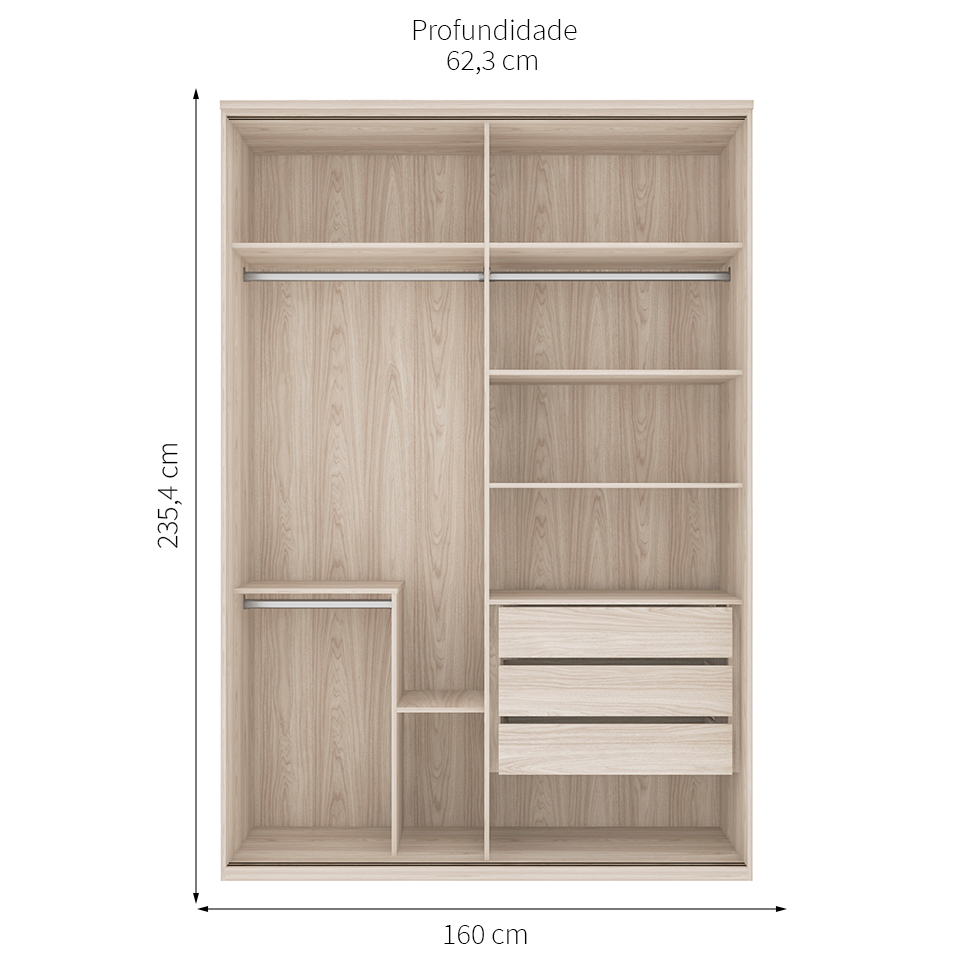 Guarda-Roupa Casal Elite 2 Portas 3 Gavetas Vanilla